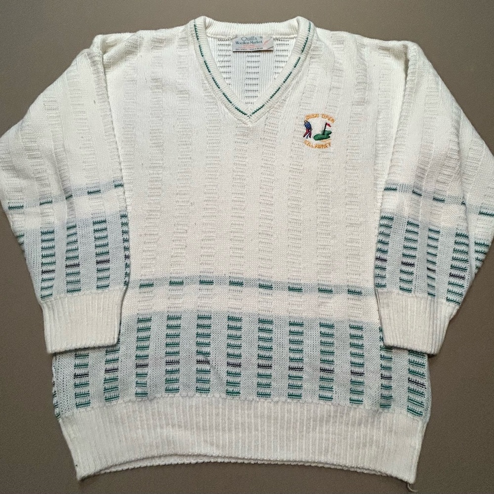 VINTAGE 90s Irish Killarney Open Quill's Woollen Market Ireland Acrylic Sz M